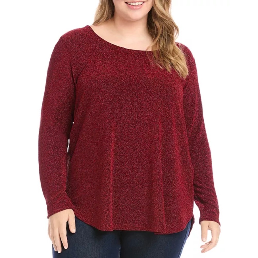 Karen Kane Red Sparkle Knit Tunic Top‎ 2X Sparkly Romantic Luxury